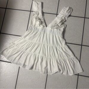 Shein Womans large White Dress Mini Flutter Ruffle Sleeve Plain Coastal Elegant